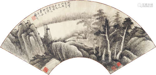 龚贤 1599～1687 拟古山水 扇片 水墨纸本