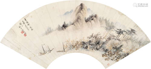 陈豫钟 1762～1806 秋山放舟 扇片 设色纸本