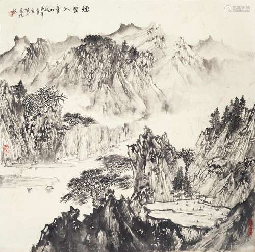 吴振 b.1982 烟云入青山 镜片 水墨纸本