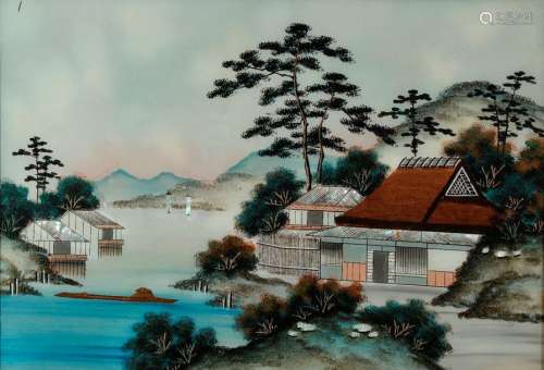 JAPON Début XXe siècle. Deux peintures fixées sous…