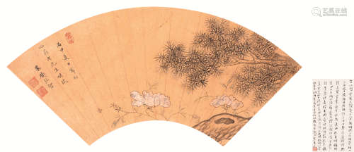 方以智（1611～1671） 1656年作 花卉扇面 扇面 设色笺本