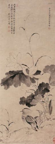王武（1632～1690） 荷塘鸳鸯 轴 水墨纸本