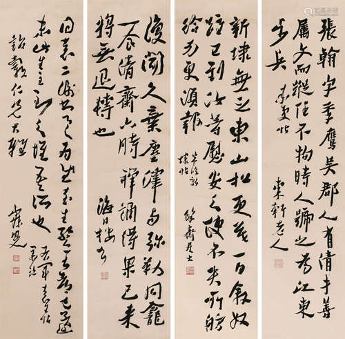 沈增植（1850～1922） 书法 四屏镜心 水墨纸本