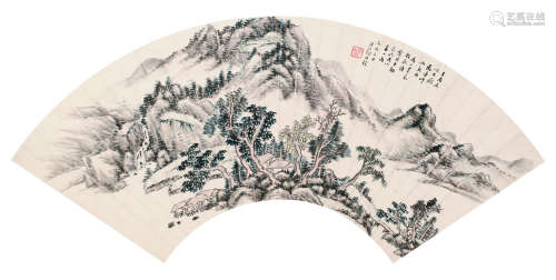 何维朴（1844～1925） 1916年作 山水扇面 扇面 设色纸本