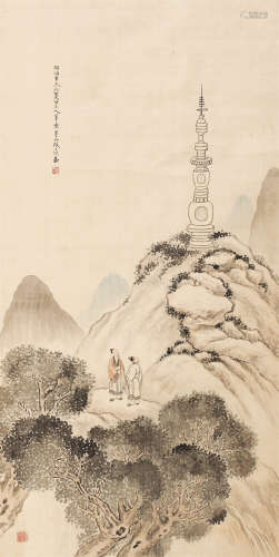张士保（1805～1878） 1871年作 山水 轴 设色绢本