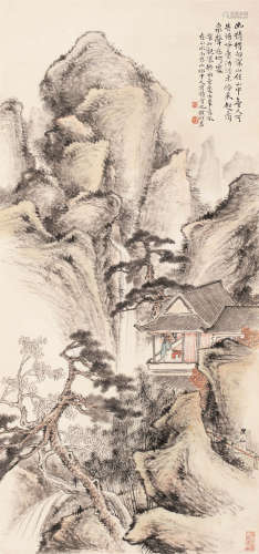 钱松（1818～1860） 深山观瀑 轴 设色纸本
