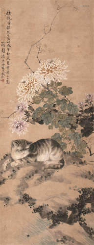 戴滨（1848～？） 1918年作 花卉 轴 设色纸本