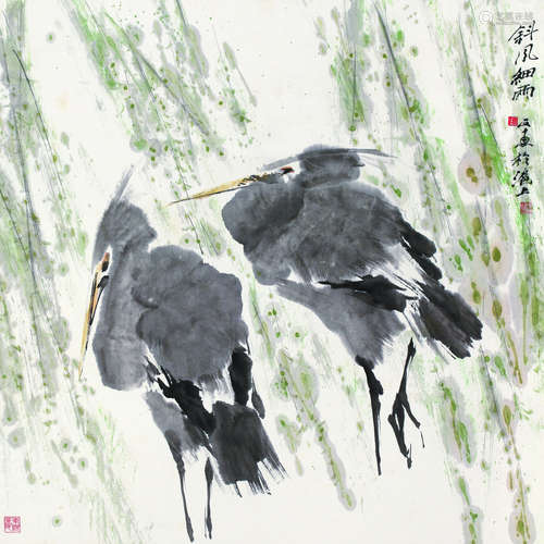 金正惠（b.1939） 斜风细雨 轴 设色纸本