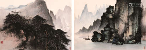 黎雄才（1910～2001） 山水 两帧 镜心 设色纸本