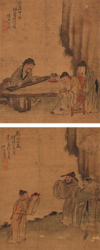 王问（1497～1576） 人物两帧 轴 设色绢本