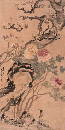 张熊（1803～1886） 1877年作 花卉 轴 设色纸本