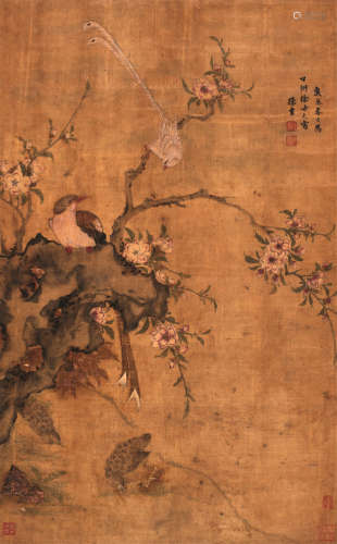 陈书（1660～1736） 1700年作 花鸟 轴 设色绫本