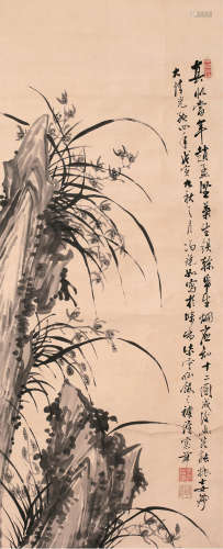 冯镜如（?～1913） 1878年作 兰草 轴 水墨纸本