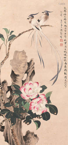 陆抑非（1908～1997） 1951年作 花鸟 轴 设色纸本