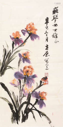 张立辰（b.1939） 2001年作 花卉 镜心 设色纸本