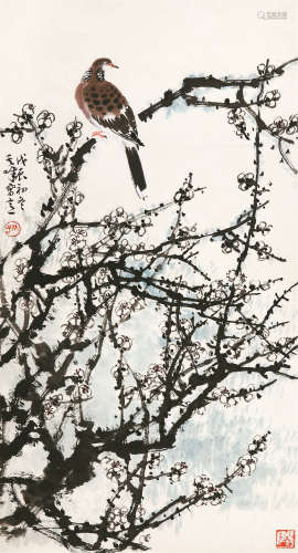 孙其峰（b.1920） 1988年作 梅花斑鸠 镜心 设色纸本