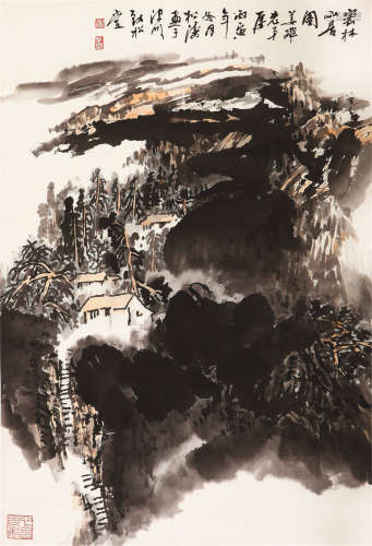 赵松涛（1916～1993） 1986年作 密林山居图 立轴 设色纸本