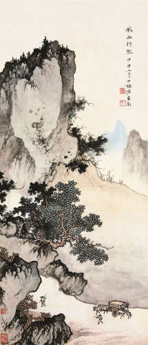 陈少梅（1909～1954） 1944年作 秋山行旅图 立轴 设色纸本