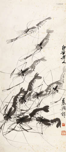 齐白石（1864～1957） 虾戏图 镜片 设色纸本
