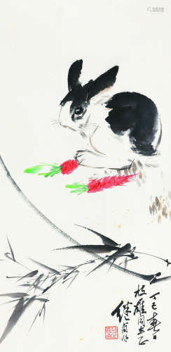 刘继卣（1918～1983） 1977年作 兔 立轴 设色纸本