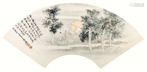 张大千（1899～1983） 1940年作 林亭问道 镜框 设色纸本