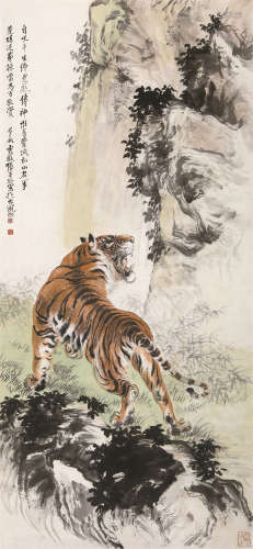 张善孖（1882～1940） 1929年作 百兽王 立轴 设色纸本