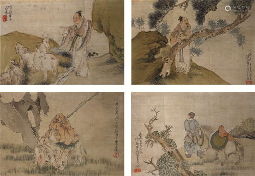 钱慧安（1833～1911） 人物 （四帧） 立轴 设色绢本