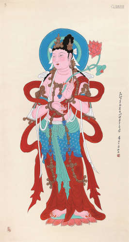 潘絜兹（1915～2002） 菩萨像 托片 设色纸本