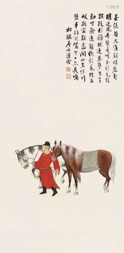 溥佺（1913～1991） 人马图 立轴 设色纸本