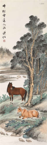 溥佐（1918～2001） 双骏图 立轴 设色纸本
