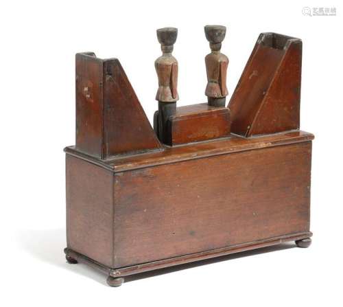 A Victorian folk art naive mahogany money box, wit…