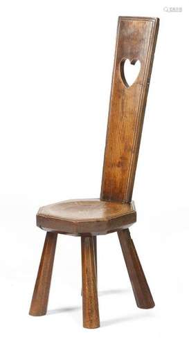 An Arts & Crafts Welsh oak spinning chair, the bac…