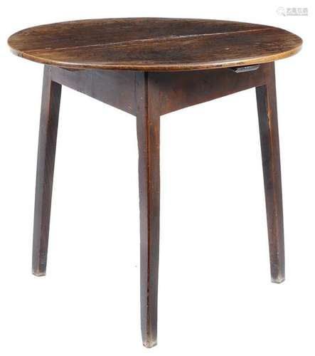 A late George III elm cricket table, the circular …