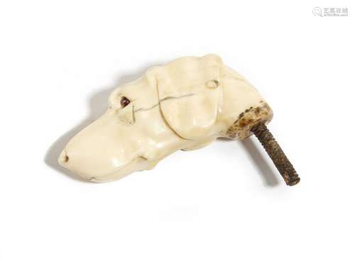 Λ A Victorian carved ivory dog's head walking cane…