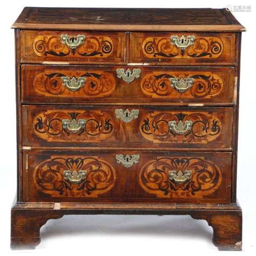 An Anglo Dutch walnut and fruitwood marquetry ches…