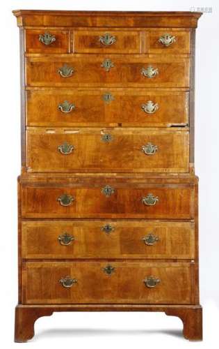 A George II walnut secretaire chest on chest, with…