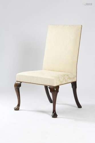 A George II red walnut side chair, the padded back…