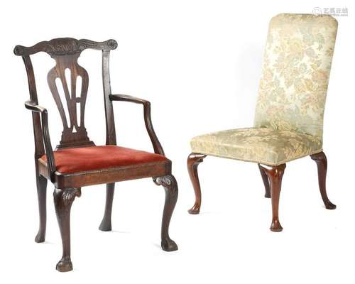 A George I walnut side chair, with an arched padde…