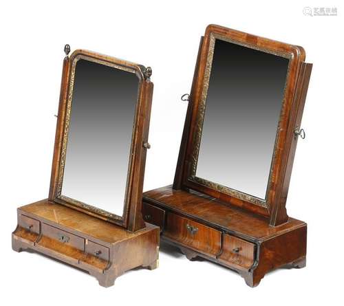 Two George II walnut dressing table mirrors, both …