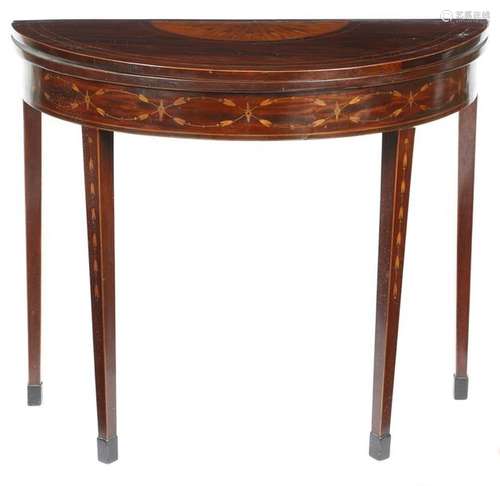 A George III mahogany demi lune card table, inlaid…