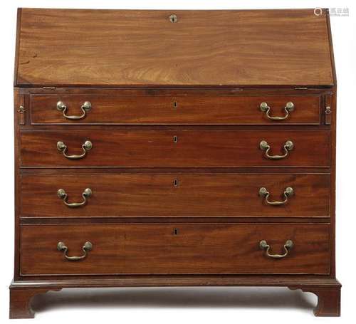 A George III mahogany bureau, the hinged fall reve…