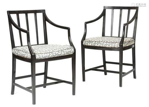 A pair of Anglo Ceylonese ebony armchairs in 19th …