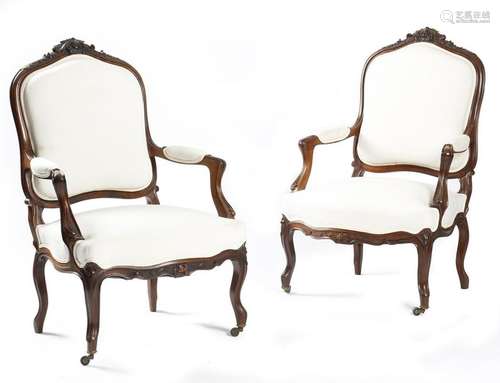 Λ A pair of 19th century French rosewood fauteuils…