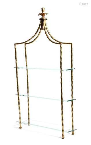 A set of gilt brass faux bamboo shelves, with a fl…