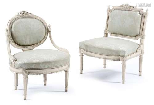 Two French painted low chairs in Louis XVI style, …