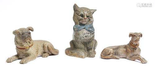 Three German polychrome painted terracotta animals…