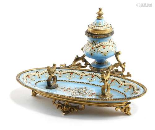 A 19th century French gilt metal and blue enamel i…