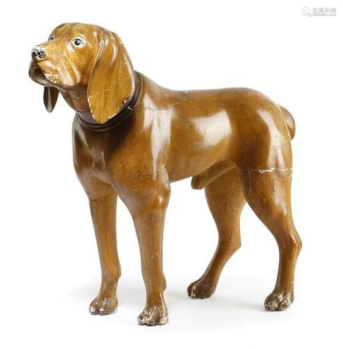 An Italian painted carved wood model of a hound do…