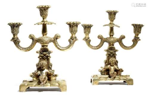 A pair of 19th century French bronze candelabra, e…