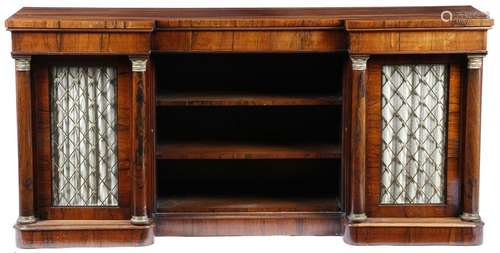 Λ A Regency rosewood inverted breakfront bookcase …